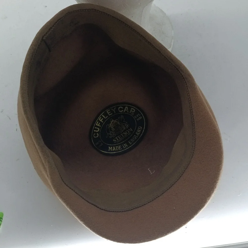 Stetson Cuffley Cap Mens Large Tan Wool Water Repellent Flat Cap Made In England